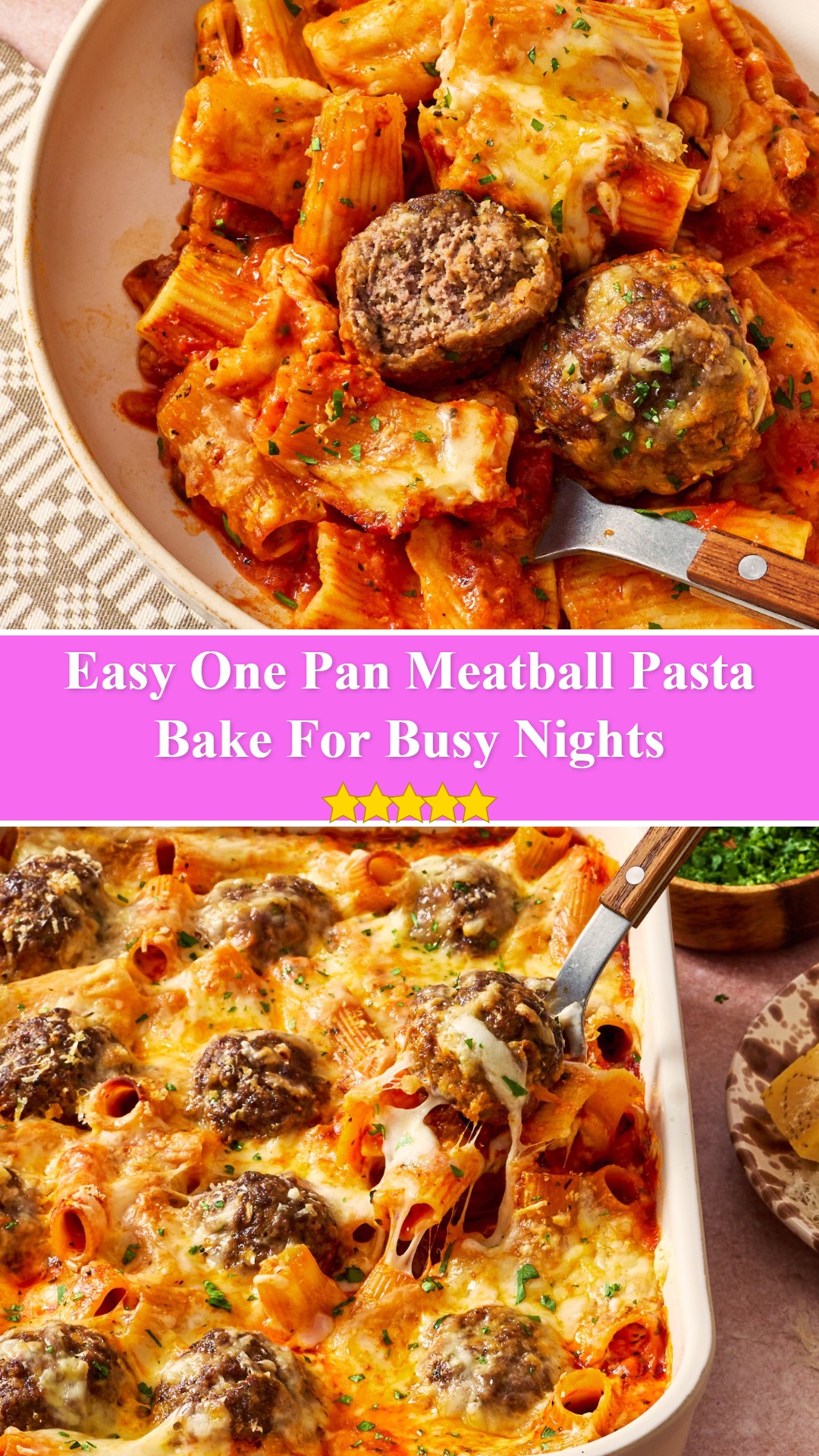 One Pan Meatball Pasta Bake
